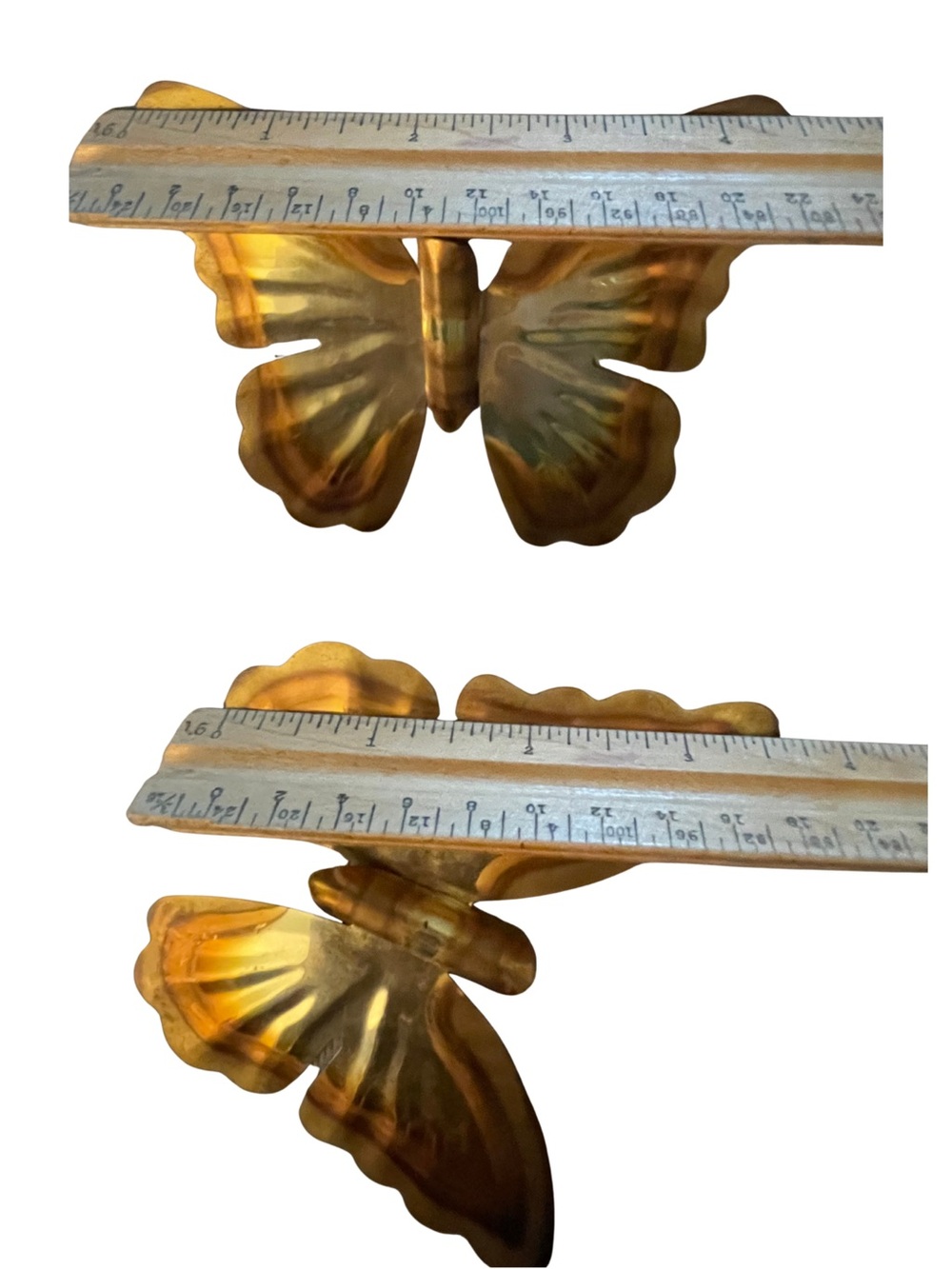 Vintage Brass Butterfly Wall Hanging Art Set of 3 Flame Treated 70s MCM Decor - Picture 11 of 11
